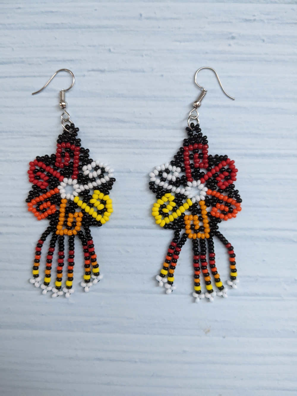 Handmade Multicolor Beaded Flower Dangle Earrings - Picture 5 of 6